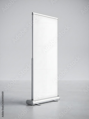 Blank roll up banner stand mockup for presentation of corporate branding and advertising design in studio