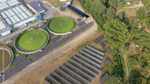 Aerial View of Modern Wastewater Treatment Plant in Assago, Milan, Italy. Sustainable Water Infrastructure