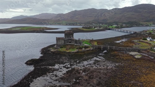 Beautiful Aerial View of Eilean Donan Castle in the Scottish Highlands, Scotland.