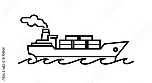 Foto Steamship outline with waves depicts maritime transport on a white background