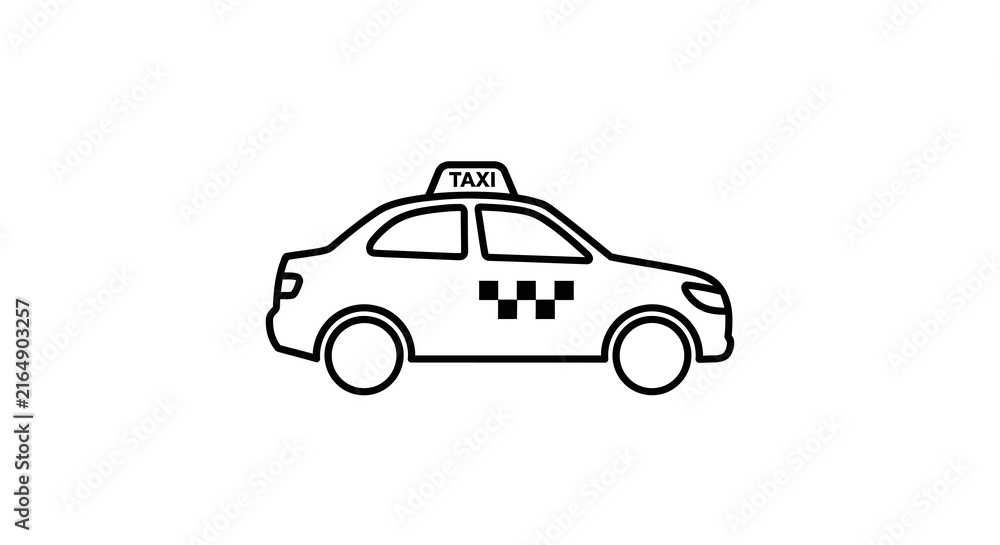 Fototapeta premium Black and white line drawing of a taxi on a white background