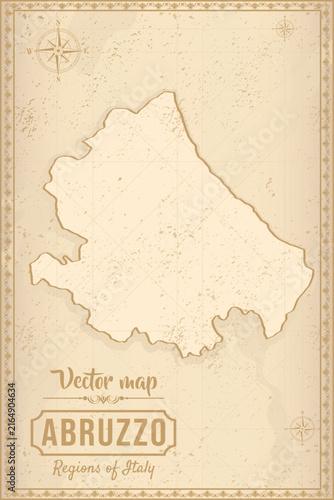 Elegant vintage-style map of Abruzzo, Italy. Ideal for travel, cartography, Italian heritage, historical and decorative design projects.