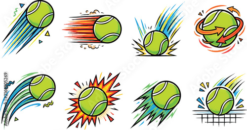 Foto Flat tennis player vector icons set with forehand, backhand, serve, and celebrat