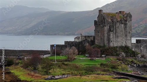Beautiful Aerial View of Eilean Donan Castle in the Scottish Highlands, Scotland.