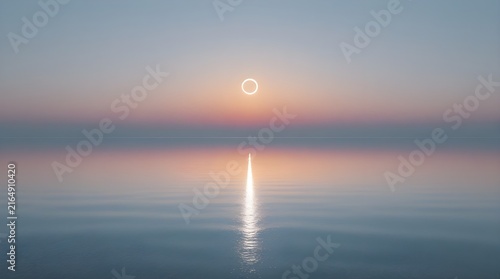 Annular solar eclipse over a vast calm ocean.