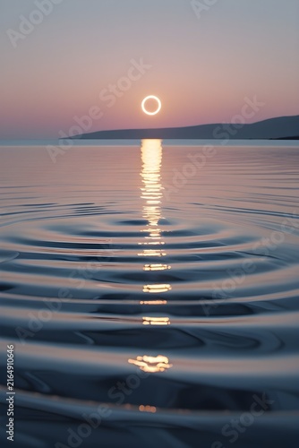 Annular solar eclipse over rippling water surface