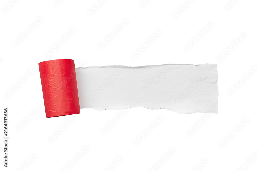 Obraz premium Partially unrolled red and white torn paper strip
