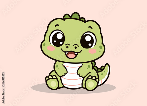 Cute Baby Alligator Cartoon Character Sitting Smiling