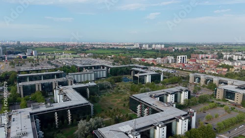 Milanofiori Business District and Commercial Buildings, Aerial Drone View, Assago, Italy