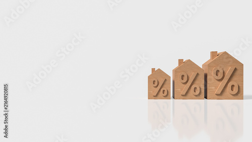 Rising Mortgage Interest Rates Shown by Wooden House Models 3d render.