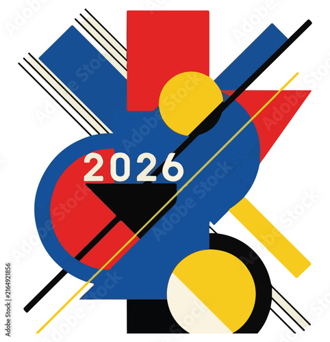 Foto Abstract geometric vector illustration with year 2026 in constructivism art styl