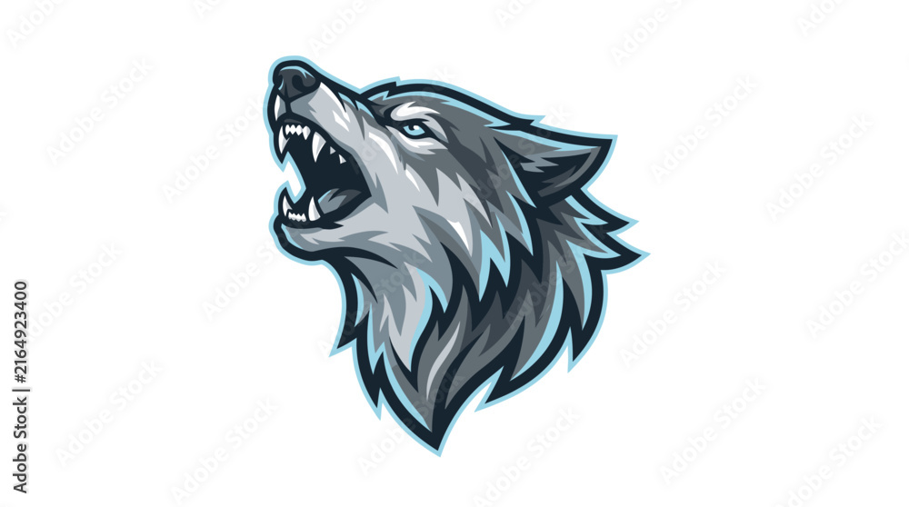 Fototapeta premium Fierce howling wolf head emblem mascot illustration design for esports team branding and apparel