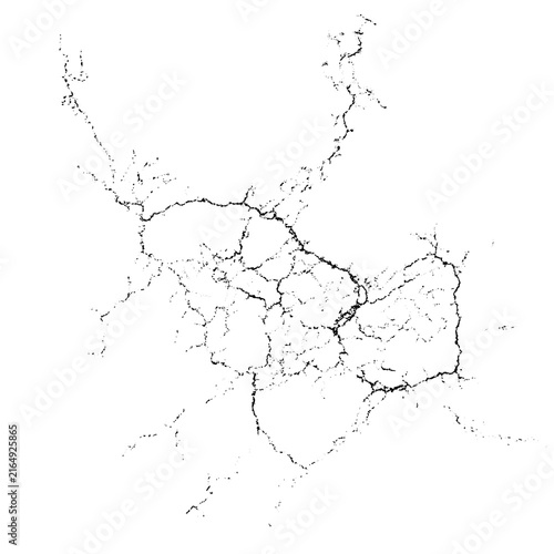 Cracked grunge texture with distressed fractured lines and gritty worn surface. High-detail vector overlay for broken, weathered and aged graphic effects.