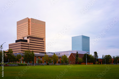 Anchorage Alaska downtown green space and skyline