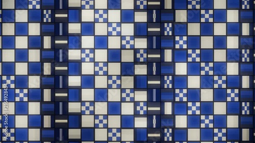 Japanese Ichimatsu Checkered Pattern Tiles Flipping in Rhythmic Waves Seamless Loop in cool indigo tones