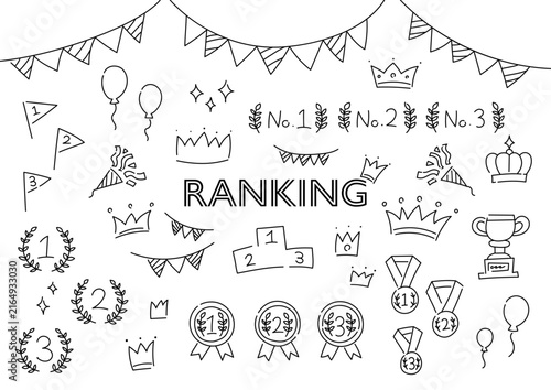 ランキング関連のモノクロ手描きイラストセット