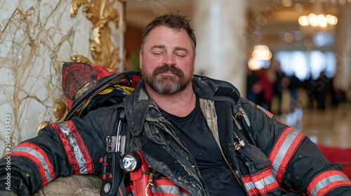 Exhausted Firefighter Resting