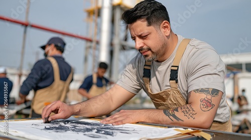Focused artist sketching carefully