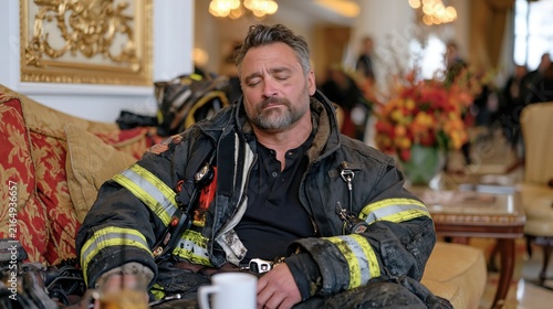 Exhausted Firefighter Rest