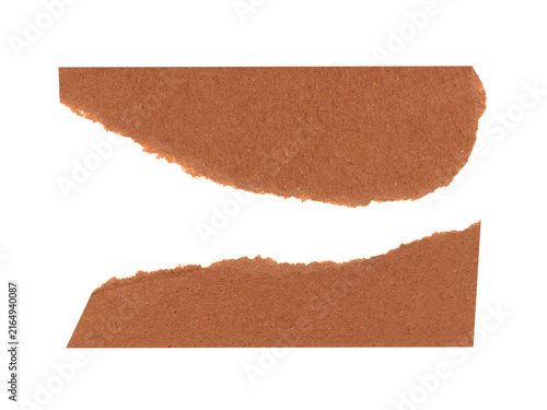 Two torn kraft paper strips with rough edges for collage design