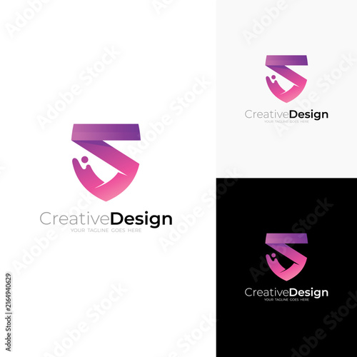 s logo and shield design combination, security icon vector, letter s