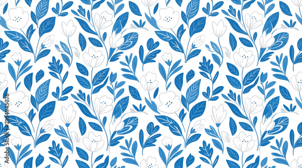 Fototapeta premium Blue and White Floral Pattern Isolated