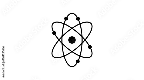 Bild auf Leinwand Atom symbol illustrated in a clean black line art style showing electrons orbiting a central nucleus for science education