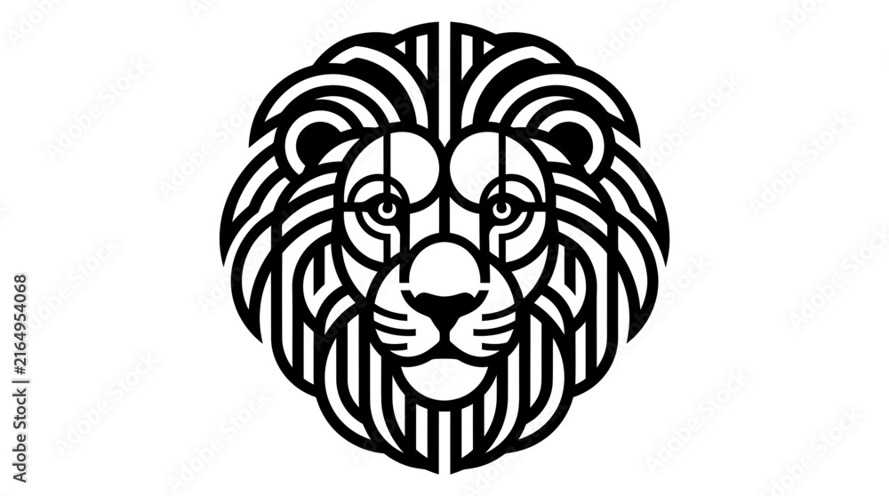 Fototapeta premium Geometric black lion head mascot logo design.