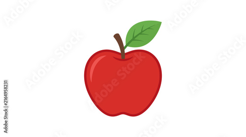 Bild auf Leinwand A single red apple with a green leaf and stem