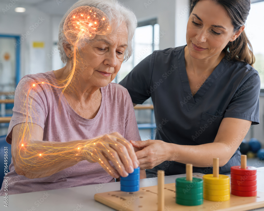 Naklejka premium Stroke Rehabilitation and Occupational Therapy for Senior Patient