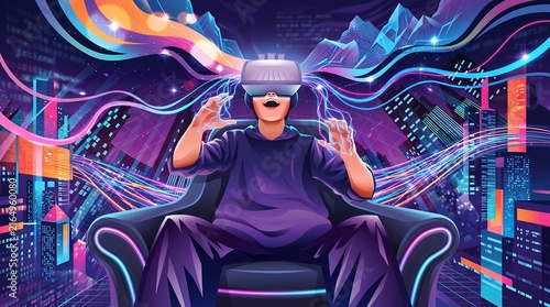 Man in Gaming Chair Wearing VR Glasses in Metaverse