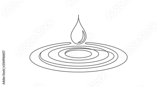 Water drop creating ripples, simple line art