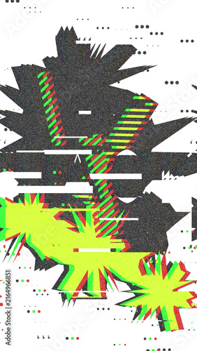 Foto Glitch art background with black jagged shapes and red green striped lines for digital disturbance effect