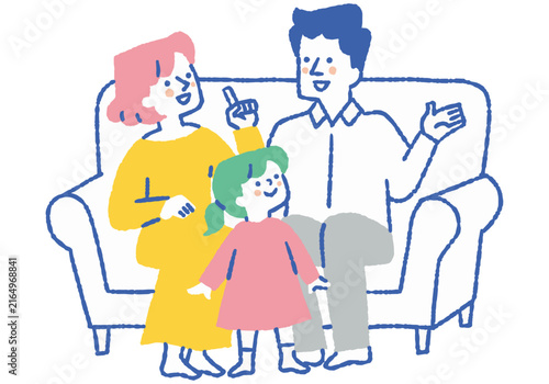 Parents and a Little Girl Relaxing on the Sofa_Color