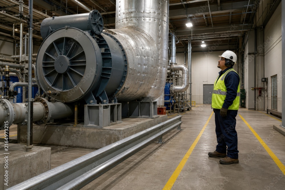 Naklejka premium Wastewater Treatment Operator Training A Supervised Visual Equipment Check from the Marked Safe Aisle