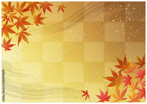 紅葉と和柄金箔背景