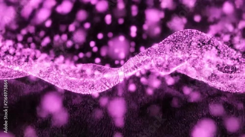Purple particle wave forming a glowing abstract design in a dark digital space.