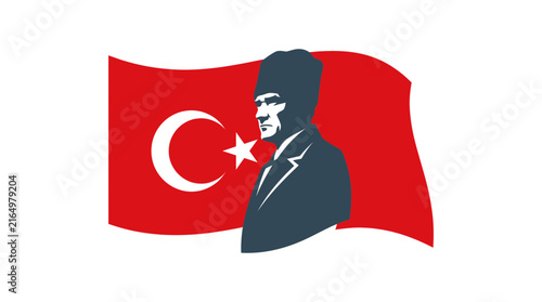 Obraz na plátne Man Silhouette and Turkish Flag Vector Art