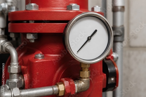 Fire Sprinkler Inspection Training Unbranded Dry System Air Pressure Gauge Mounted on a Credible Red Valve Assembly