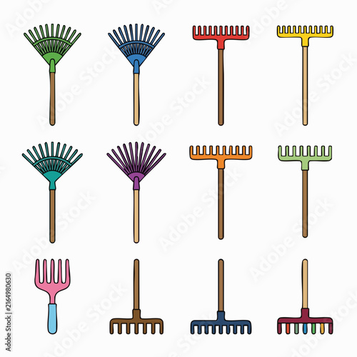 Colorful Garden Rakes and Hoes Set.
