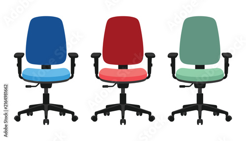 Konstfotografi Modern ergonomic office chairs collection in various colors isolated on a pure white background vector illustration set