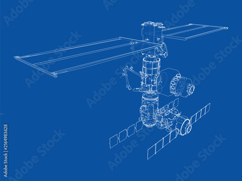 blueprint of a space station design. Vector