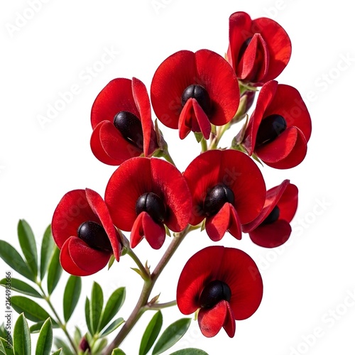 Vibrant Red Sturt Pea Flower Swainsona Formosa Exotic Blossom Isolated on White Background