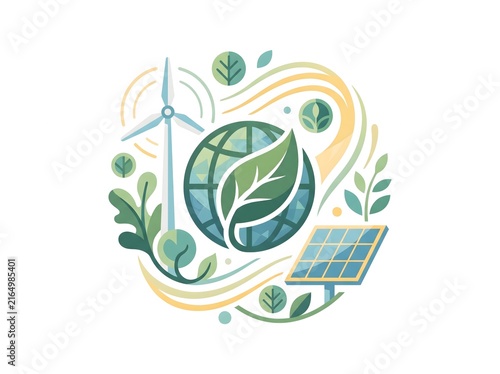Sustainability and Green Energy Renewable Power Vector Illustration