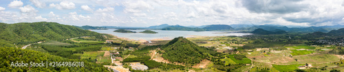 Aerial view of rice paddies and mountain range - Central Vietnam