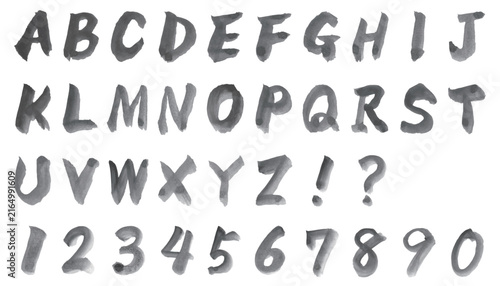 Hand Painted Ink Brush Uppercase Alphabet with Numbers and Symbols Set