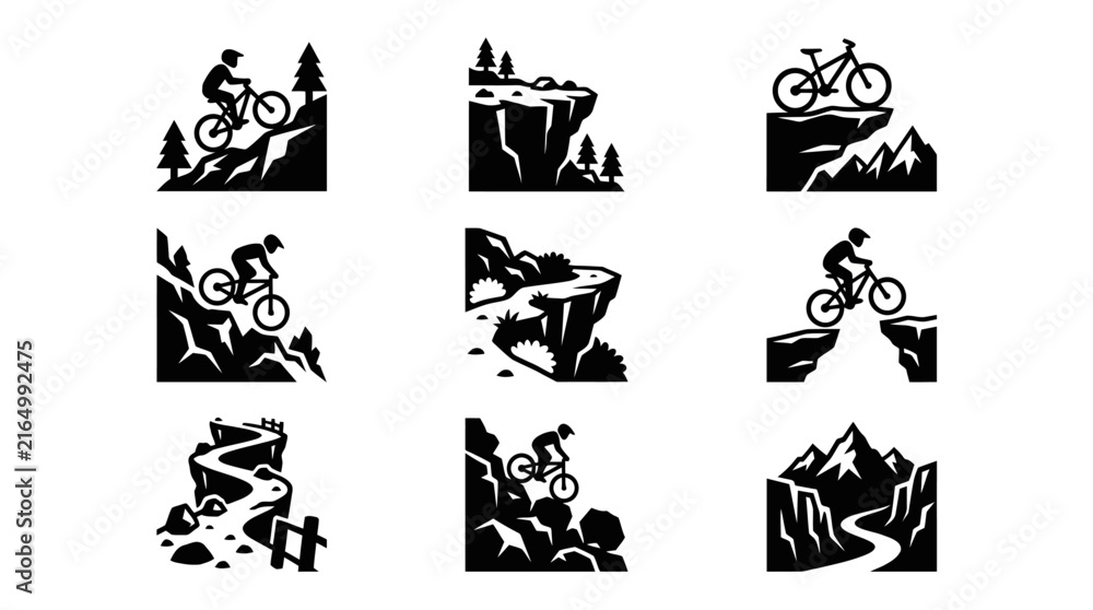 Fototapeta premium Mountain Bike Rider in Various Poses.