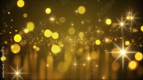 A glowing golden bokeh background with shimmering lights and abstract particles creating a warm festive ambiance.