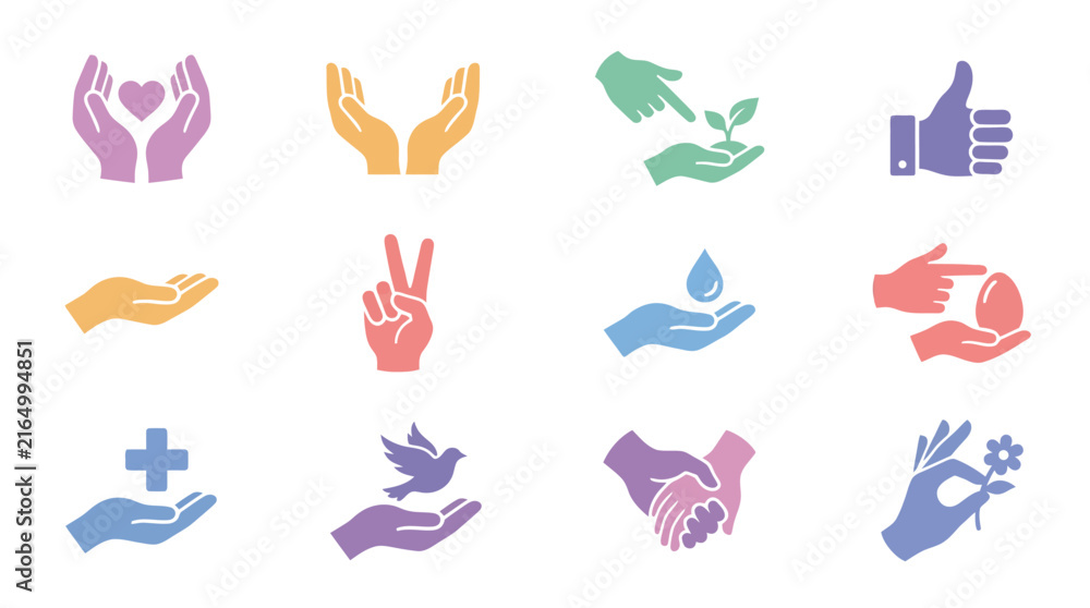 Obraz premium Hands making various gestures icons.