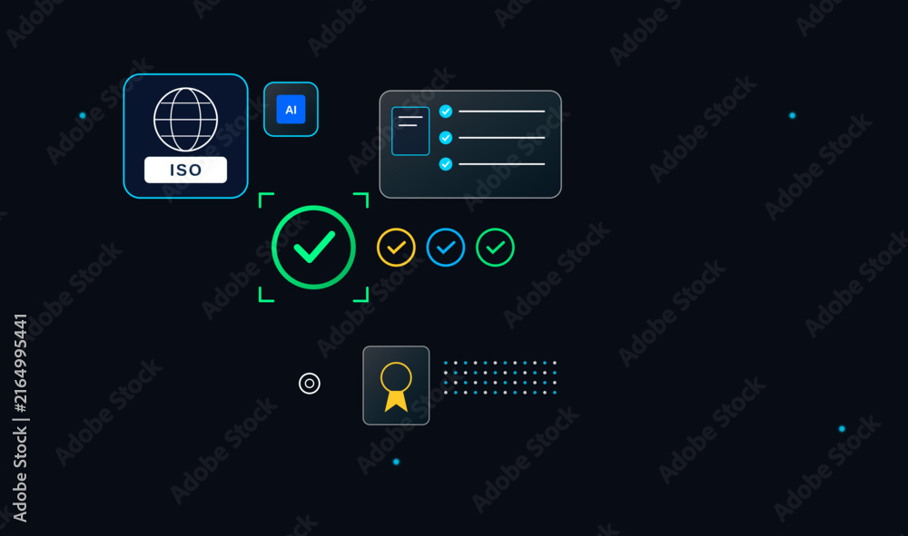 Naklejka premium ISO Quality Certification Compliance AI Verification HUD Interface